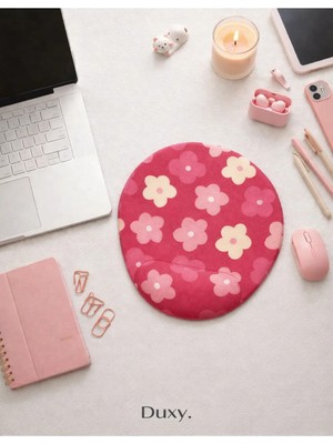 Duxy Çiçek Desenli Bilek Destekli Mouse Pad, Kaymaz Taban, Ev Ofis ve Oyun Için Rahat ve Yumuşak Mousepad