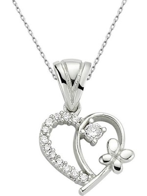 Özcömert Silver Gümüş Kalpli Bayan Kolye