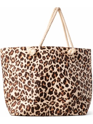 Kadın Leopar Çanta- Renkli - Fermuarlı- 50*35 Cm- Leopar Desenli - Plaj Çantası