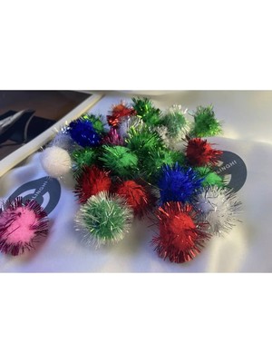 Casalinghi Simli Ponpon Karışık Renkli Orta Boy Yumuşak Ponponlar 30LU