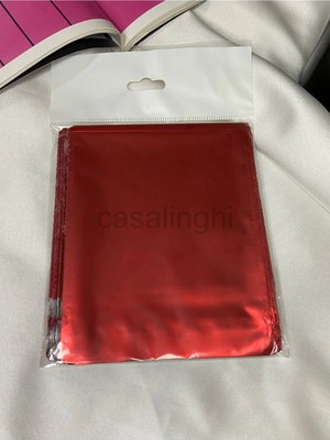 Bisaccia 10LU- 15X25 cm Parlak Kırmızı Kalın Hediye Paketi Metalize Shiny Red Gift Poşet Bantlı