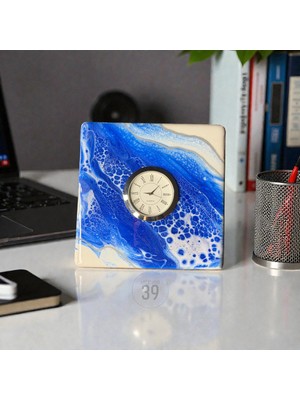 39 Art Studio El Yapımı Geode Masa Saati – Gümüş Quartz Masaüstü Saat – 5 cm Kalınlık