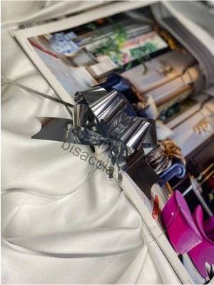 Casalinghi Metalik Gümüş Renk Çekmeli Silver Fiyonk Süs 30MM (3 Cm) Hediye Paketi Süsleme - 10 Adet