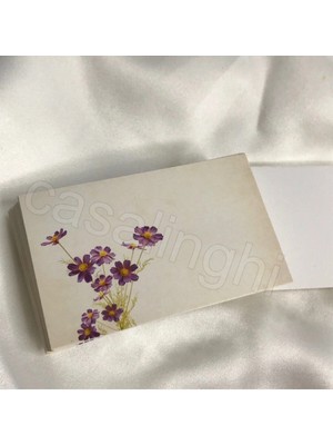 Bisaccia Yazısız Kart Mor Çiçekli Küçük Mesaj Kartı Mini Kartpostal 8x5 cm - 40 Adet