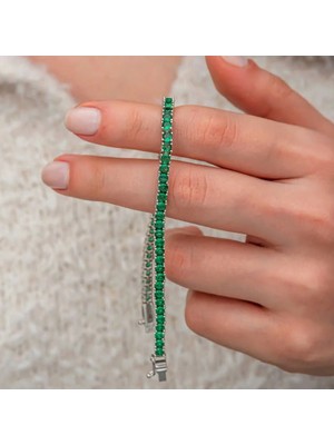 Özcömert Silver Gümüş Yeşil Zirkon Taşlı Su Yolu Kadın Bileklik