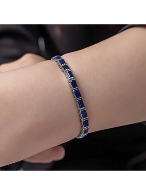 Özcömert Silver Gümüş Mavi Taşlı Su Yolu Kadın Bileklik