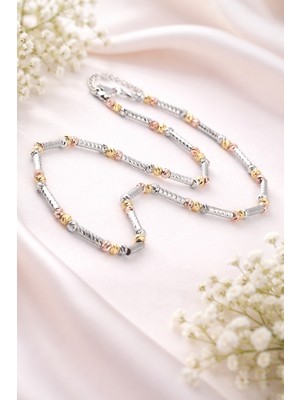 Dorika Toplu Üç Renk (Gold, Silver, Rose) Gümüş Kaplama Kolye