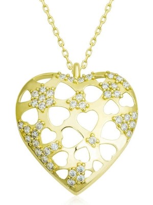 Özcömert Silver Gümüş Gold Bombeli Kalp Kadın Kolye