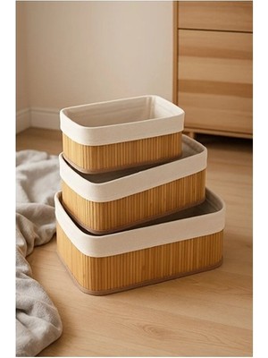 Kitchen Beauty 3'lü Bambu Sepet / Çok Amaçlı Bambu Sepet Seti Banyo Organizeri Çok Amaçlı Düzenleyici