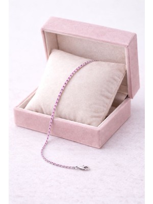 Pembe Zirkon Taşlı 925 Ayar Gümüş Kadın Su Yolu Bileklik