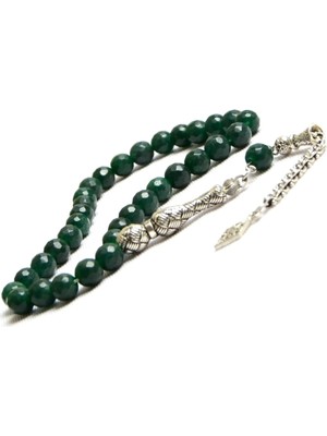 Burhan Sağlam Küre Kesim 8x8 mm Yeşim Taşı Alpaka Püsküllü Tesbih