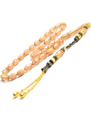 Burhan Sağlam Arpa Kesim 11X7 mm Ateş Kehribar Alpaka Püsküllü Tesbih