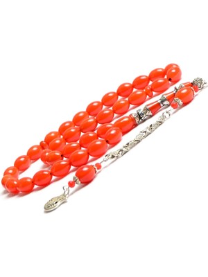 Burhan Sağlam Arpa Kesim 12X9 mm Sıkma Kehribar Alpaka Püsküllü Tesbih