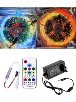 Powerr Led Aydınlatma 10 Metre 12V Iç Mekan 60 Pixel Ledli 17 Tuşlu Sese ve Müziğe Duyarlı Rf Kumandalı 5A Priz Tipi Plastik Adaptörlü Set