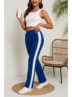 paris store Kadın Yüksek Bel Yan Şerit Detaylı Yırtmaçlı Viskon Iki Iplik Pantolon