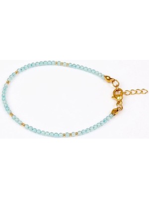 Taş Sandığı Mavi Topaz Taşı Çelik Bileklik 2mm - Altın Renkli - Ince Bileklik