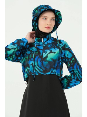 Tesse Alfasa Crop Görünümlü Şapkalı Tesettür Mayo