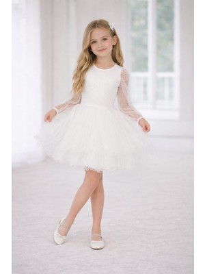Dıgıl Kids Kız Çocuk Beyaz Renkli Tül Elbise