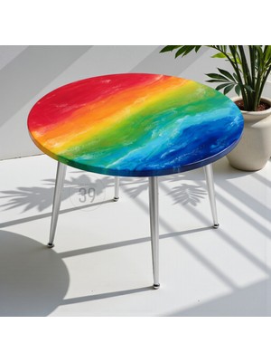 39 Art Studio Raınbow Lux 60 cm Kahve Sehpası – Rainbow Epoksi Parlak Yüzey – Gümüş Ayaklı Modern Orta Sehpa– 45 cm Yükseklik