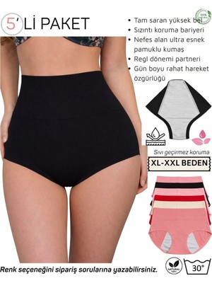 5’li Yüksek Bel Regl Külodu – Sızıntı Korumalı, Pamuklu (Xl-Xxl)