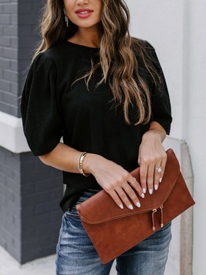 Veralya Kadın Kısa Kollu Pileli Balın Kol Bürümcük Bluz