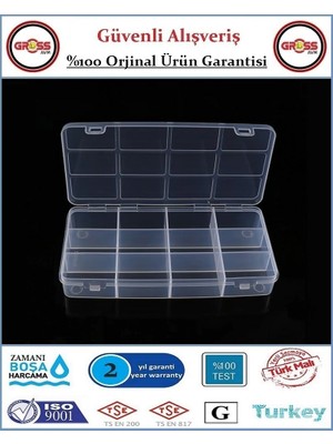Gross AVM Organizer Kutusu - 12 Gözlü  - Vida, Dubel, Takı, Boncuk Saklama Kutusu - 20x10x3cm