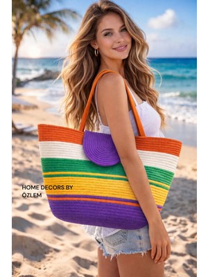 Hasır Omuz Çantası Plaj Çantası Günlük Çanta El Emeği Handmade