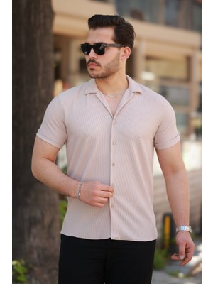 paris store Erkek Ottoman Kumaş Apaj Yaka Kısa Kollu Gömlek