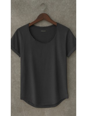 Erkek Özel Üretim Geniş Yaka Alt Oval Kesim Tişört T-Shirt