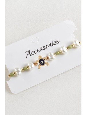 Esranın Dünyası Kaplumbağa Boncuk Inci Makrome Ip Bileklik RSBİJ34-ESRDNS