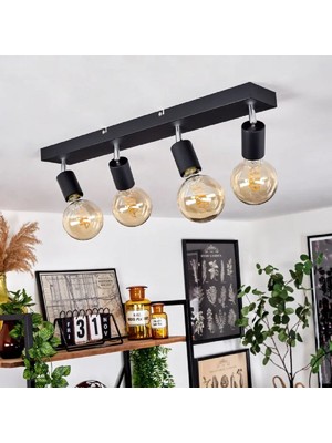 Riolight Modern1 Siyah1 4XE27 Mafsallı Hareketli Başlık(Glop Ampul Hariç) Metal Spot Avize