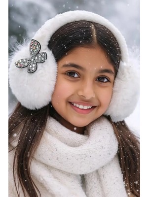 Caş Dekorasyon Beyaz Renk Kelebekli Peluş Kulaklık