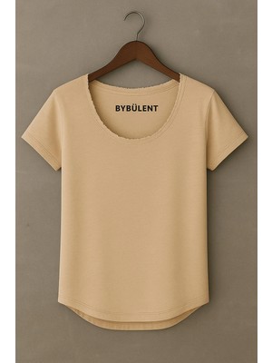 Erkek Özel Üretim Geniş Yaka Alt Oval Kesim Tişört T-Shirt