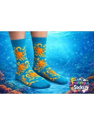 Deniz Temalı Ahtapot Desenli Renkli Çorap | Funny Socks