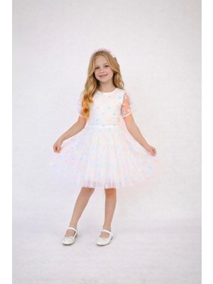 Dıgıl Kids Çiçek Desenli Beyaz Renk Kız Çocuk Elbise