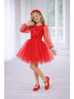 Dıgıl Kids Çiçek Detaylı Kırmızı Renk Kız Çocuk Kıyafeti