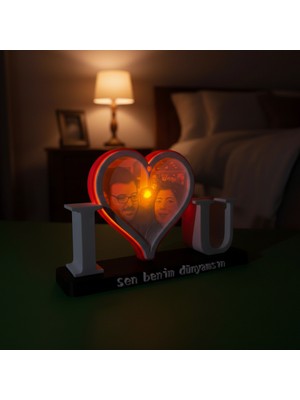 Riva Self I Love U Temalı Işıklı Resim ve Dekoratif Anı Objesi