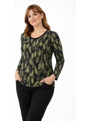 Mutlu City Kadın Çiçek Desenli Yuvarlak Yaka Orta Yaş Anne Penye Bluz 9060