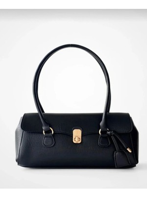 Nevalia Kadın Siyah El ve Omuz Çantası – Gold Kilit Detaylı, Şık Askılı Kol Çantası, Günlük & Özel Gün Çantası