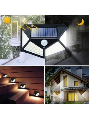 Go İthalat 100 Ledli 3 Farklı Aydınlatma Ayarlı Solar Güneş Enerjili Hareket Sensörlü Bahçe Duvar Lambası (5468)