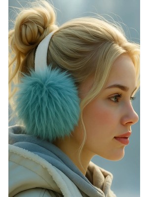 Caş Dekorasyon Mavi ve Beyaz Renk Peluş Kulaklık