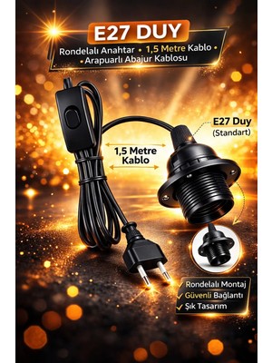 ZMR Lumıxa 1 Adet Seyyar Fişli E27 Duylu 1,5 Metre Arapuarlı Kablo (Ampul Hariç Satılmaktadır)