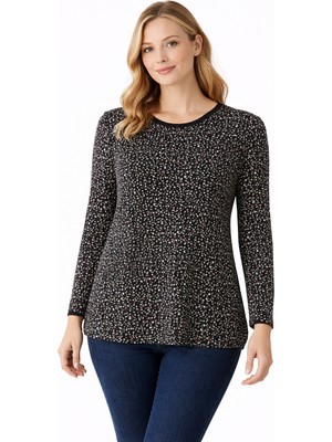 Mutlu City Kadın Çıtır Çiçek Desenli Yuvarlak Yaka Orta Yaş Anne Penye Bluz 9050