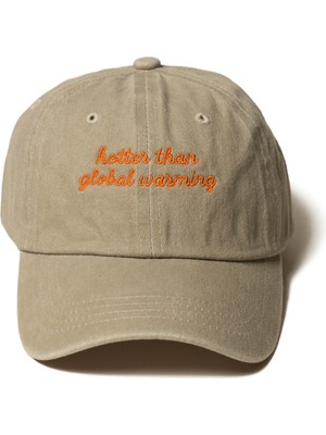 Nome Studio Beyaz Şapka Kırmızı Nakışlı Kumaşlı ve Yazı Nakışlı Şapka Pamuklu Ayarlı Hotter Than Global Warming