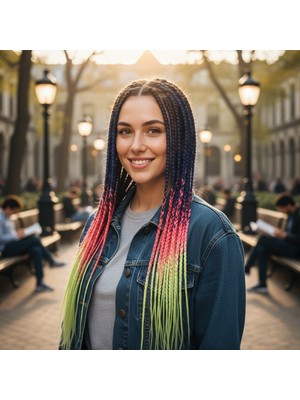 Indispensablely Afrika Örgüsü ve Rasta Için Sen Ombreli / Mor / Pembe / Açık Fıstık Yeşili