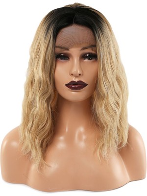 Indispensablely Fiber Sen Dalgalı Kısa Tül Peruk / Siyah Balköpüğü Ombreli