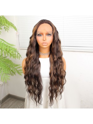 Indispensablely Kahverengi Balköpüğü Işıltılı Su Dalgalı Tül Peruk