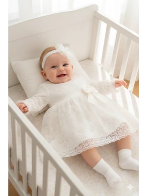 Miniday Baby Kız Bebek Mevlütlük Elbise Dantelli Bandanalı