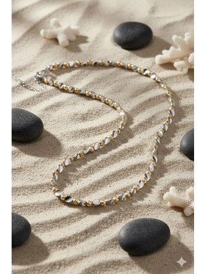 Lia Charm Vıp Seri 316L Çelik Dorika ve Burgu Arpa Model Kolye - Kararmaz Gümüş ve Altın Renkli Tasarım 45 cm