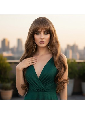 Indispensablely Kahküllü Uzun Dalgalı Fiber Sen Peruk / Kumral